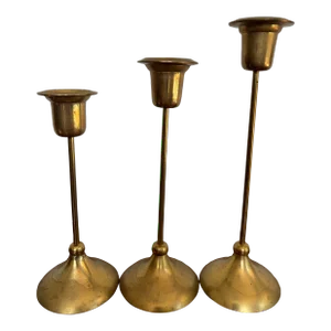 1980s Art Deco Revival Brass Candlesticks - Set of 3