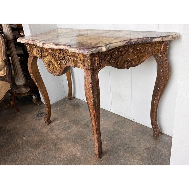 18th Century Italian Giltwood Console With Shaped Marble Top For Sale - Image 10 of 13