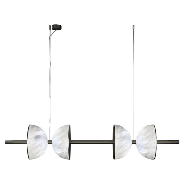 Ermes Brushed Black Metal and Alabaster Pendant Light by Alabastro Italiano For Sale