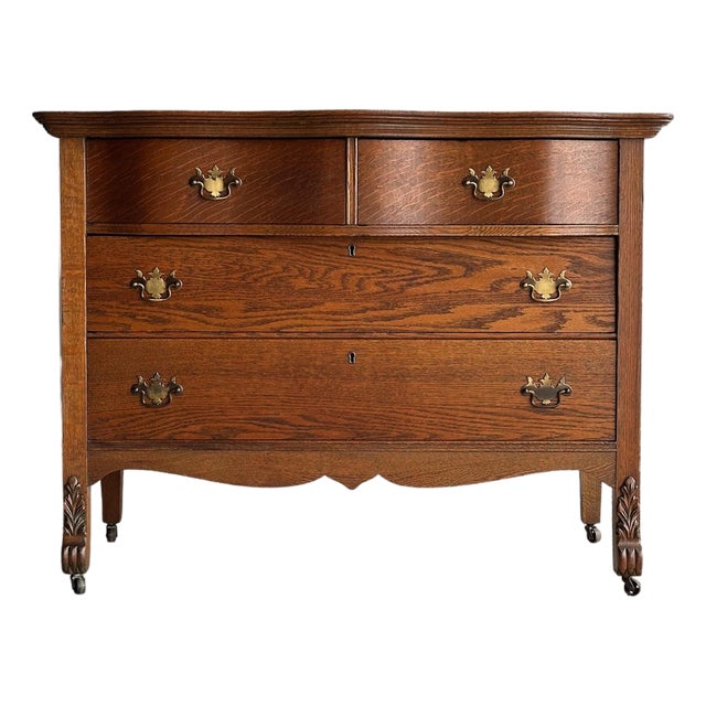 Antique Oak Serpentine Chest of Drawers, C. 1890 For Sale