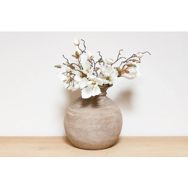 This charming antique carved wood pot was crafted from teak and originally used in Village kitchens in North India to...