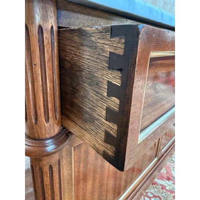 Louis XVI Style Low Sideboard in Mahogany and Carrara Marble For Sale - Image 5 of 12