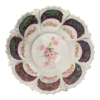 Antique Rs Prussia Porcelain Bowl Iridescent Luster Pink Roses Scalloped Edge For Sale