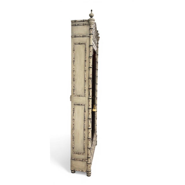 Ivory Vintage Chinese Chippendale Cage Front Curio Display Cabinet For Sale - Image 8 of 18