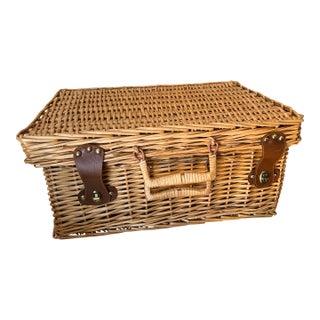 1970s Large Handmade Wicker Picnic Basket For Sale