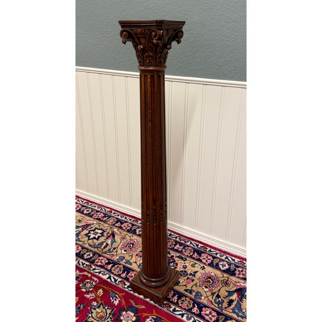 Antique French Oak Corinthian Column Pedestal Plant Stand Newel Post For Sale - Image 10 of 16