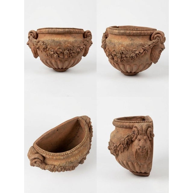 Vintage Italian-Style Terracotta Ram's Head Wall Pocket Planters For Sale In West Palm - Image 6 of 9