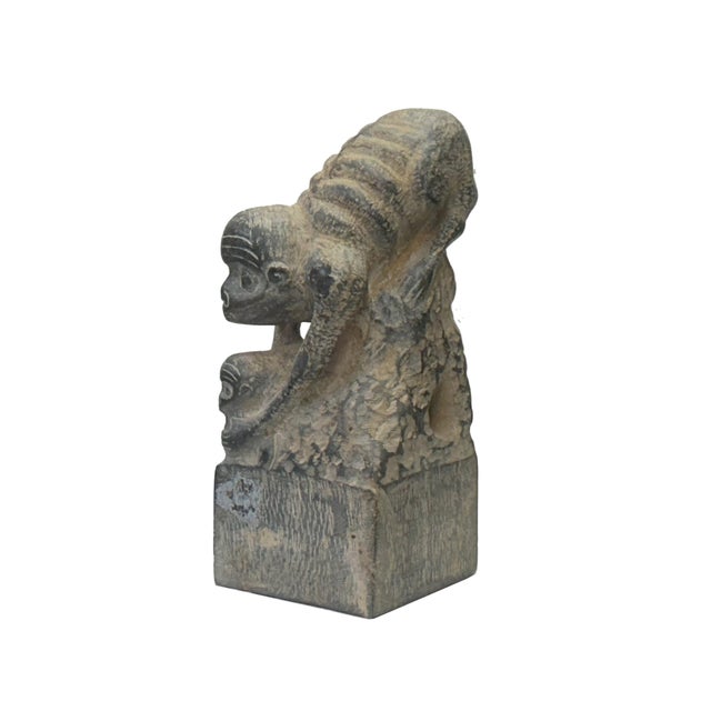 Rustic Gary Color Stone Carved Monkey Holding Monkey Accent Figure For Sale - Image 4 of 5