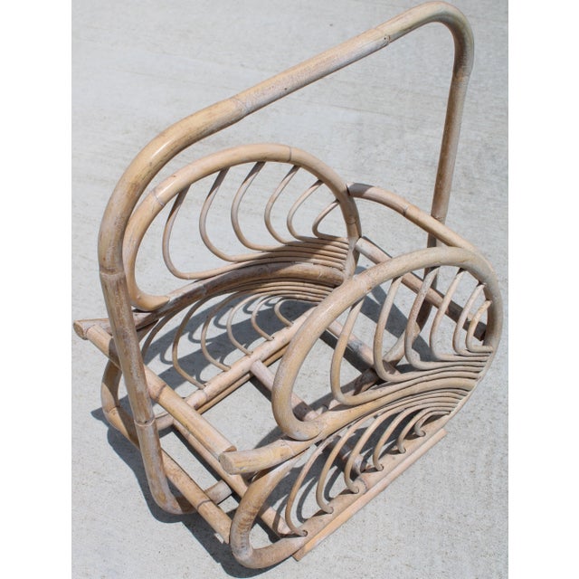 Boho Chic Large Vintage Rattan Basket With Handle For Sale - Image 3 of 10
