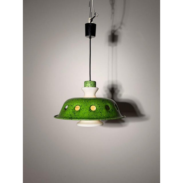 Vintage Green Enamel Pendant Lamp For Sale - Image 5 of 6