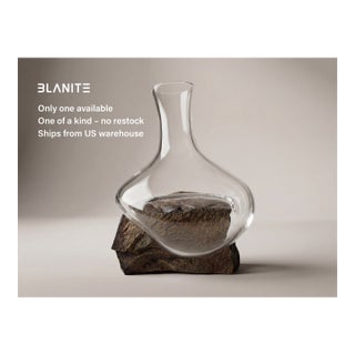Crystal Vase With Natural Stone Base – Sculptural Coffee Table Art For Sale