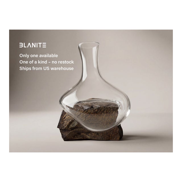 Crystal Vase With Natural Stone Base – Sculptural Coffee Table Art For Sale