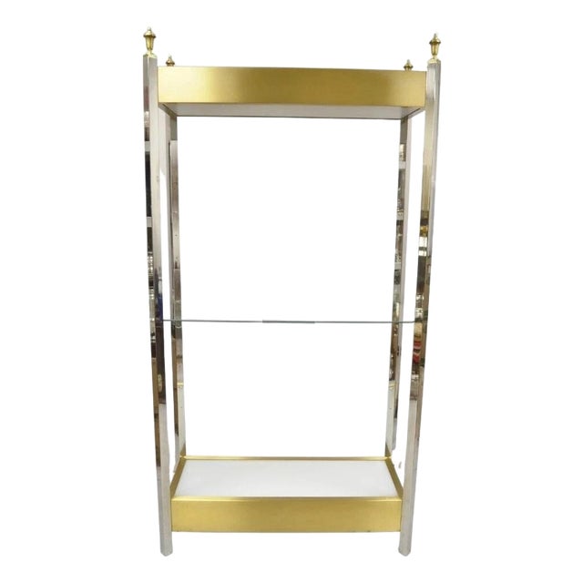 Vintage Mid Century Modern Lighted Chrome & Brass Etagere Display Shelf Curio For Sale