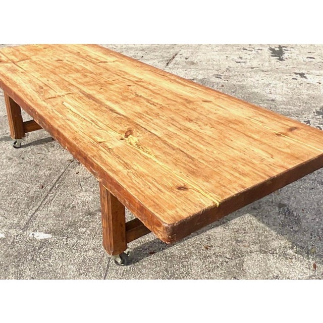 Vintage Boho Monumental Industrial Plank Dining Table on Casters For Sale - Image 9 of 12