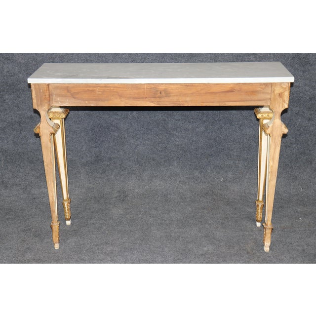 Mid 20th Century Italian Louis XVI Style Parcel Gilt Marble Top Console Table For Sale - Image 5 of 14