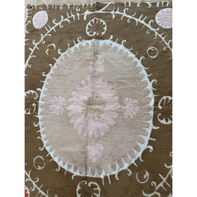 Mid 20th Century Suzani Tablecloth From Asian 4'6'' X 5'1'' For Sale - Image 4 of 18