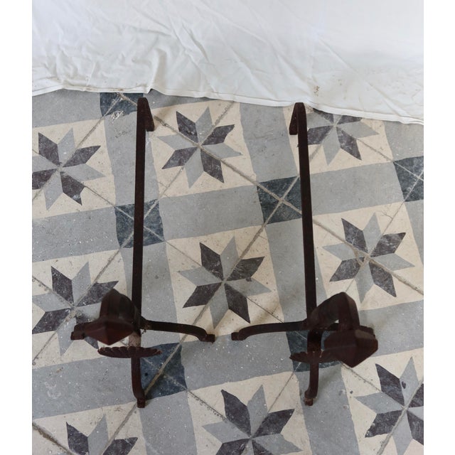 Metal Vintage Metal and Cast Iron Andirons with Seashell Motif, 1950s, Set of 2 For Sale - Image 7 of 10