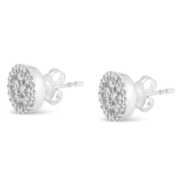 Early 21st Century AGS Certified 14K White Gold 1.0 Cttw Brilliant-Cut Diamond Halo-Style Cluster Round Button Stud Earrings, A Pair For Sale - Image 5 of 7