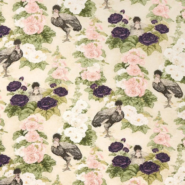 2020s Schumacher X Mary McDonald Lady Hollyhock Fabric in Creme For Sale - Image 5 of 5