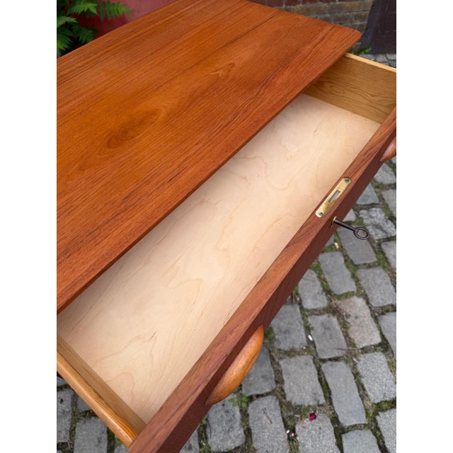 Wood Danish Teak Chest of Drawers with Shell Handles and Lock For Sale - Image 7 of 11