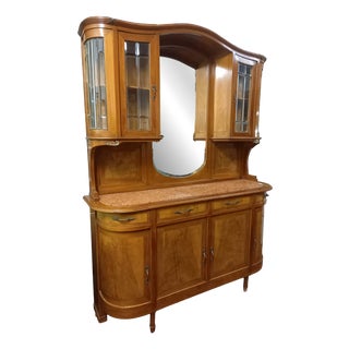 Double-Body Sideboard with Mirror and Red Marble Top, 1940s For Sale