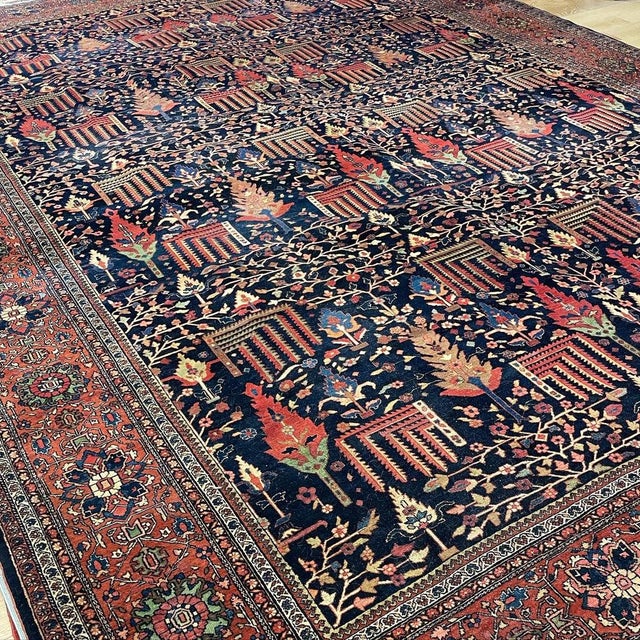 PALATIAL Antique Cypress Willow Tree Of Life Ferahan Sarouk Carpet Natural Dyes with Organic Lamb Wool Rug 12 x 16 For Sale - Image 10 of 13