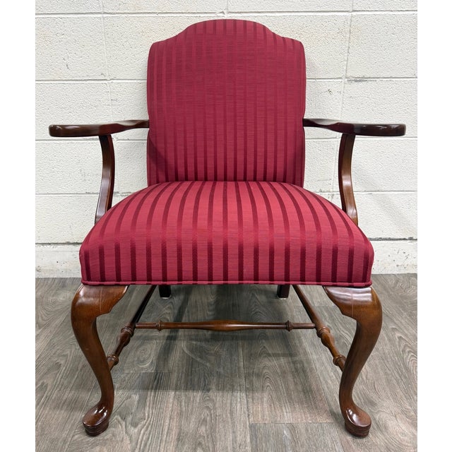 Queen Anne Vintage 1995 Ethan Allen Queen Anne Wingback Lounge Chair With Ottoman For Sale - Image 3 of 18