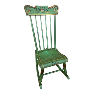 Antique Pennsylvania Paint Decorated Plank Seat Farmhouse Rocking Chair, 1850’s For Sale