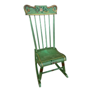 Antique Pennsylvania Paint Decorated Plank Seat Farmhouse Rocking Chair, 1850’s