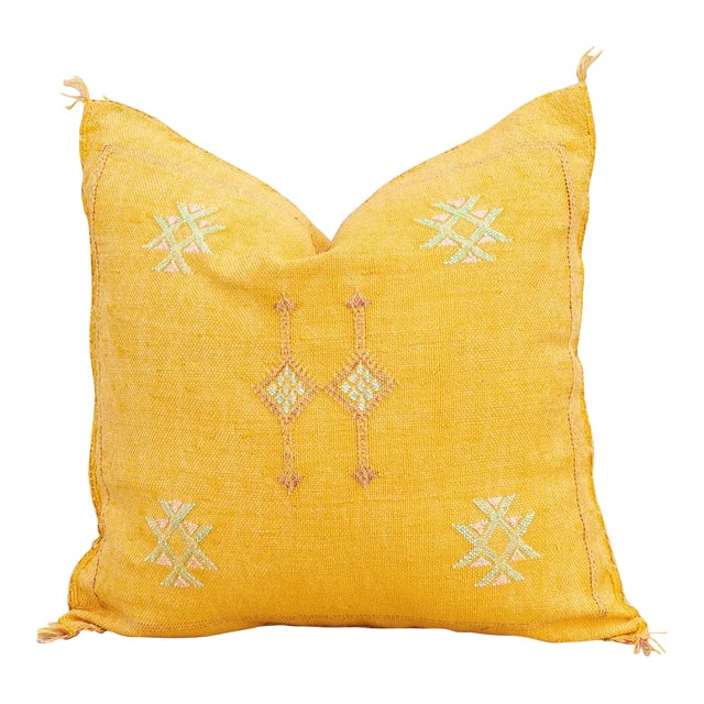 Amber Moroccan Silk Rug Pillow For Sale