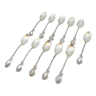 Silver Teaspoons with Reliefs and Shell Handles, Set of 11 For Sale