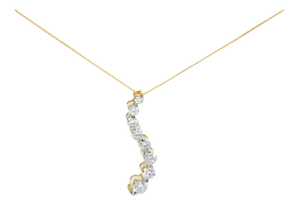 AGS Certified 14K Yellow Gold 3.0 Cttw Baguette and Brilliant Round-Cut Diamond Journey 18" Pendant Necklace
