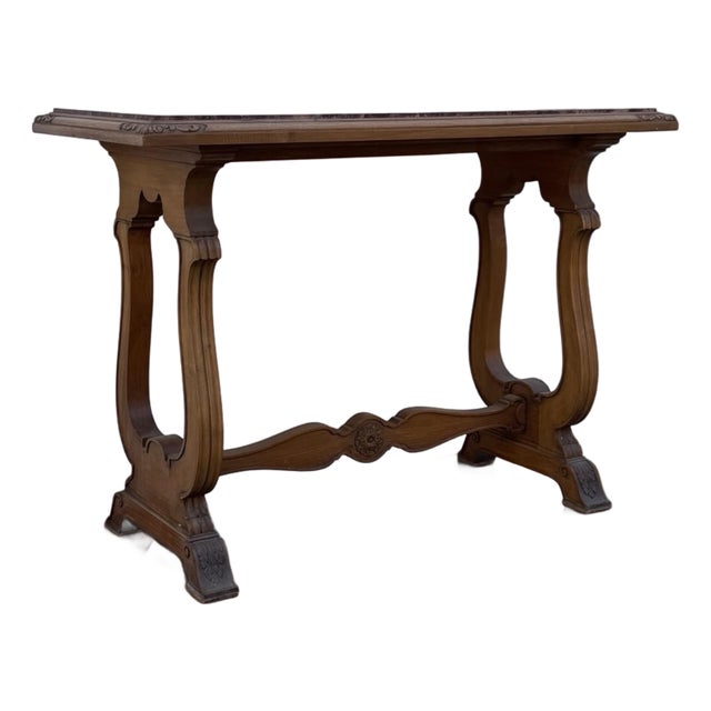 Vintage French Louis XV Style Carved Wood Console Table With Marble Top For Sale