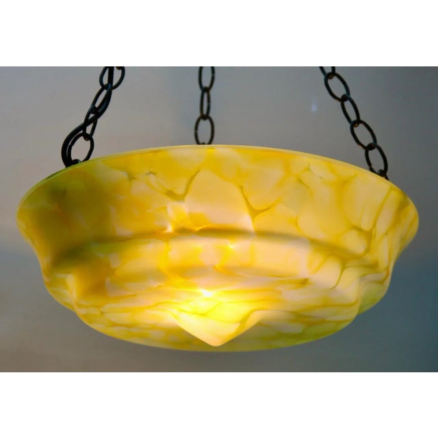 Yellow Art Deco Scailmont Belgium Glass Shade Ceiling Lamp, 1930s For Sale - Image 8 of 12
