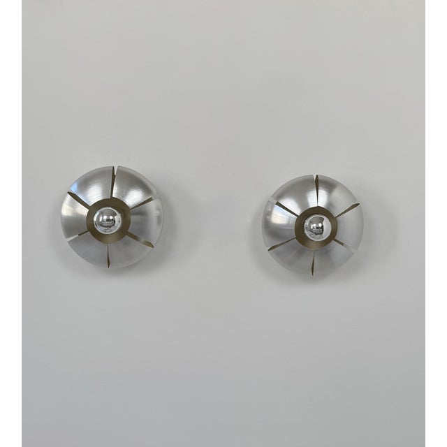 Metal Vintage Wall Lights in Brushed Aluminum, France, 1970, Set of 2 For Sale - Image 7 of 15