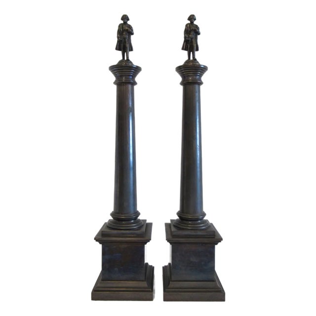 C.1990's Nancy Corzine Patinated Bronze Metal Tall Columned Napoleon Accents - Pair For Sale