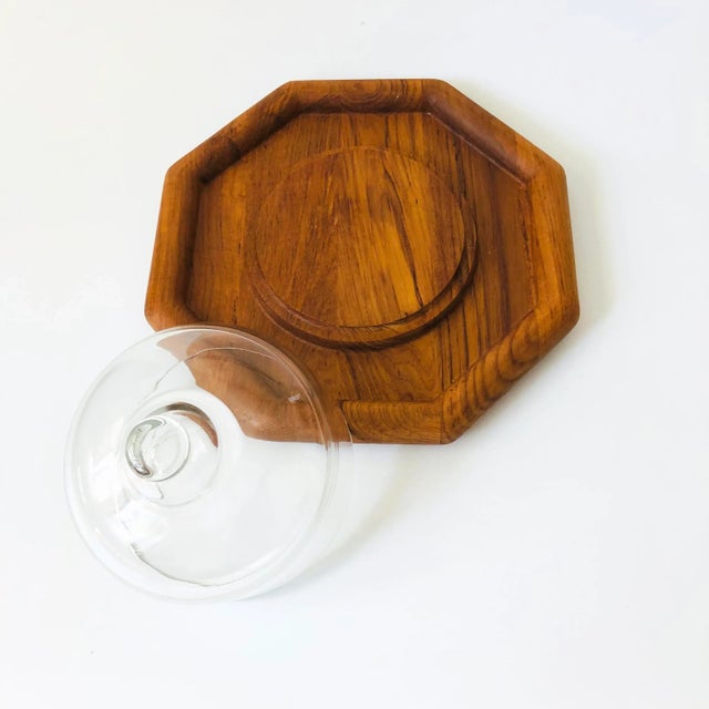 Wood Glass Cloche on Octagonal Teak Tray For Sale - Image 7 of 8