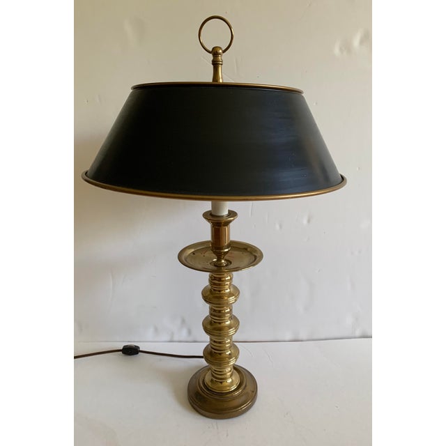Vintage Bouillotte Brass Candlestick Lamp With Black Tole Shade Chairish