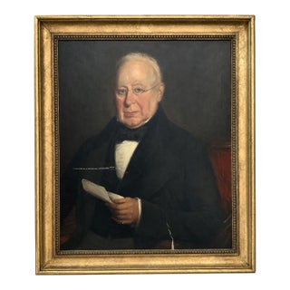 Antique 19th Century Oil Portrait of a Gentleman in Heavy Gilt Frame – Victorian Marouflage Painting For Sale