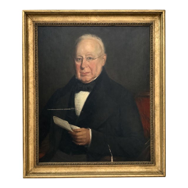 Antique 19th Century Oil Portrait of a Gentleman in Heavy Gilt Frame – Victorian Marouflage Painting For Sale