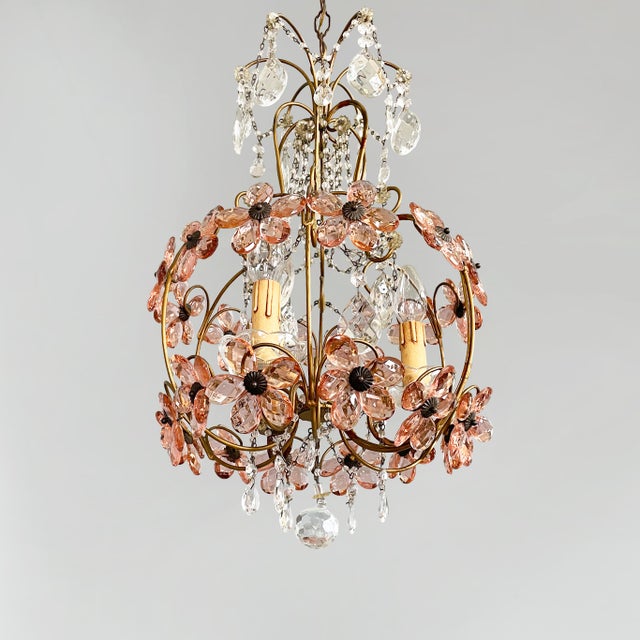 Italian Art Nouveau Chandeliers in Pink Murano Glass and Brass, Early 1900s, 1890s, Set of 2 For Sale - Image 4 of 18