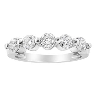 14K White Gold 1.00 Cttw Brilliant Round Cut Diamond 5-Stone Band Ring (H-I Color, SI2-I1 Clarity) - Ring - Size 7 For Sale