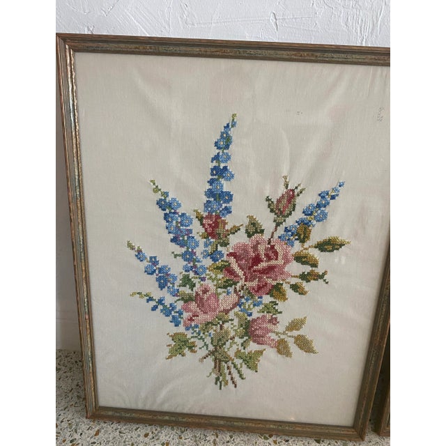 Beige 1940s Handmade Cross Stitch Framed - Set of 2 For Sale - Image 8 of 8