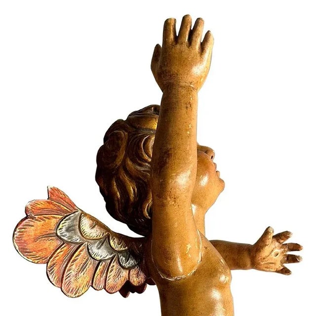 Early 19th Century 19th Century Wood Carved Angel Sculpture, Spain, 1800s For Sale - Image 5 of 7