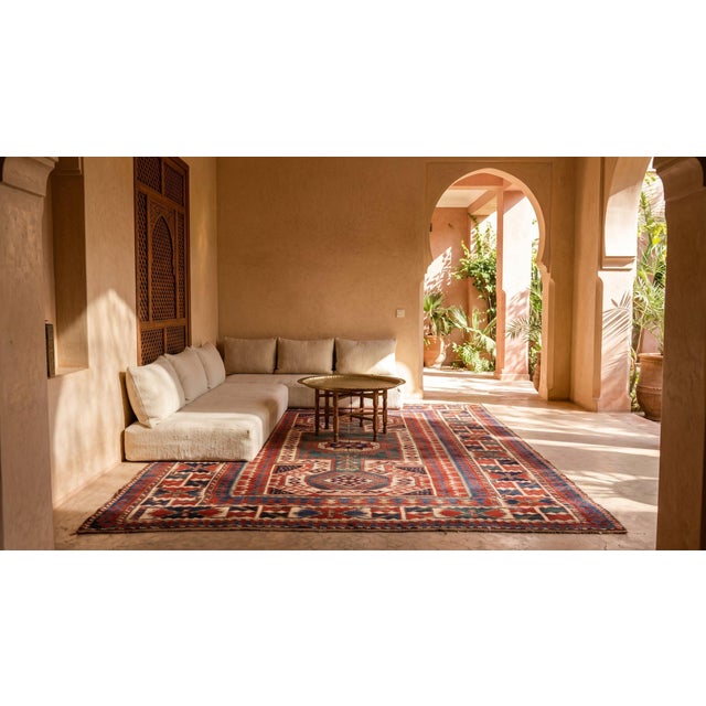 Red Marvelous Red and Blue Color With Special Geometric Design Antique Caucasian Kazak Rug For Sale - Image 8 of 9