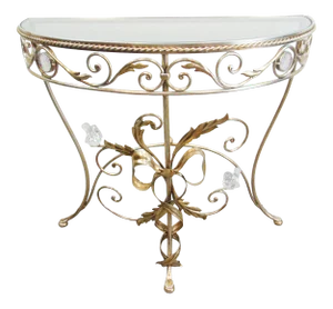 Italian Style Silver Gilt Metal & Crystal Console Table