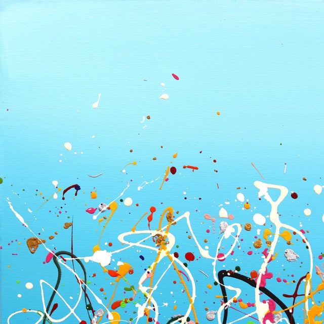 Textile Celebration 6 - Abstract Expressionist Vibrant Blue Tone Textural Drip Painting by Marc Raphael For Sale - Image 7 of 9