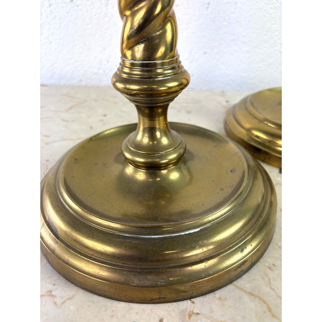 1990s Elegant Large Handcrafted Solid Brass Candlesticks by Maitland Smith For Sale - Image 5 of 7