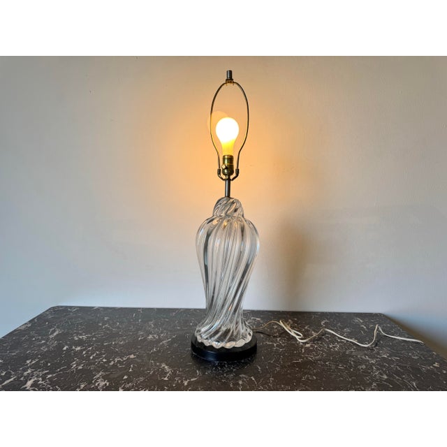 1970s Mid-Century Hand Blown Clear Murano Glass Table Lamp by the Marbro Lamp Company For Sale - Image 4 of 7