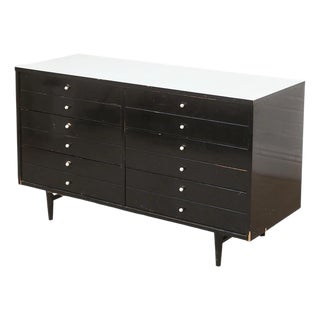 Mid 20th Century Black Lacquered Distressed Dresser by American of Martinsville For Sale